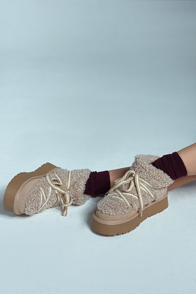 Derimod Beige Fur Leather Boots - Women'S, High Bottom, Winter, Plush 24Wfd 405214