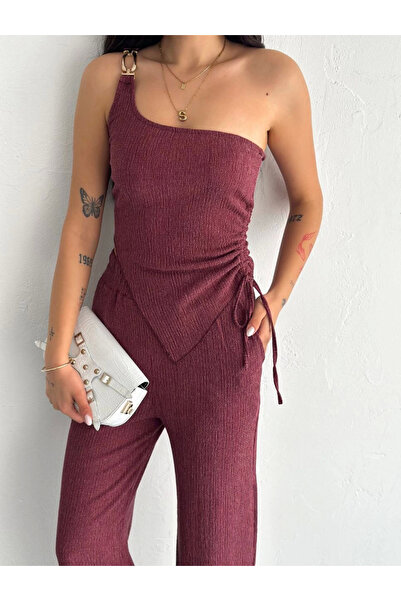 velmorafashion Velmora Asymmetric Crop Pants Two-Piece Set - Dusty Rose -