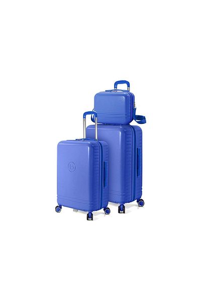 Benzi Set Extensibil Bz 5827, 1 Bagaj De Mână, 1 Bagaj De Cală, 1 Geantă Cosmetice, Abs, Albastru