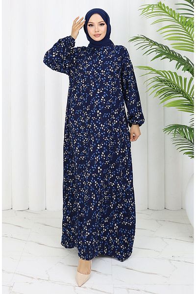 sefamerve Φόρεμα με σχέδιο από ύφασμα βισκόζης 0055-03 Navy Blue