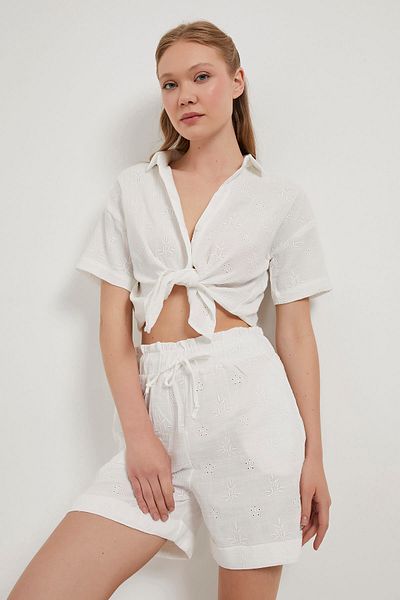 Arma Life Mini pantaloni scurți de damă cu model alb de muselină cu talie elastică