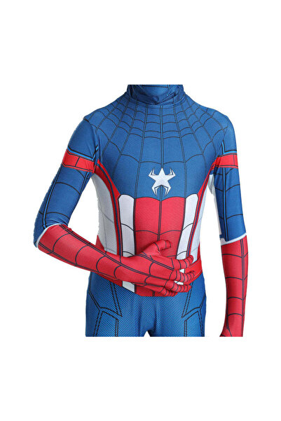 EvrikaUnity Costum pentru Copii, Spider-man devine Capitanul America, Set cu masca, 3-4 ani, 110, Albastru/ Rosu