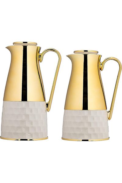 ALSAIF Coffee And Tea Vaccum Flask Set In Ivory/gold / Leak-proof And Keeps Drinks Hot 1.0/0.7 Liter