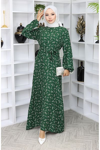 sefamerve Φόρεμα με μοτίβο ζωσμένο 2049-02 Emerald Green