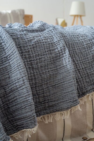 Berolige Easy Muslin Yarn Dye Double Bedspread Indigo Blue