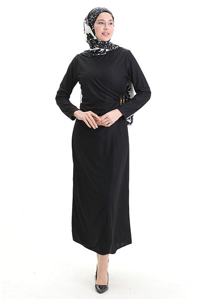 sefamerve Ζώνη Λεπτομερής Κοστούμι Look Φόρεμα 4736-03 Μαύρο