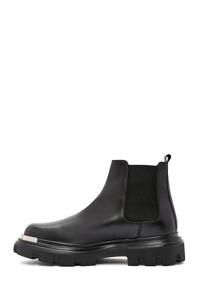 Derimod Men's Black Metal Detailed Leather Chelsea Boots 24Wfd 650318