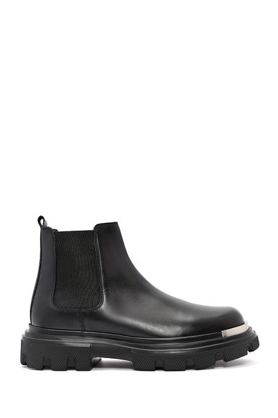 Derimod Men's Black Metal Detailed Leather Chelsea Boots 24Wfd 650318