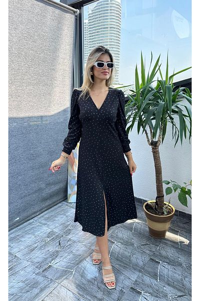 Kübra Tekstil Rochie Lupinn Fashion pentru femei, cu mâneci cu balon, cu detaliu strălucitor