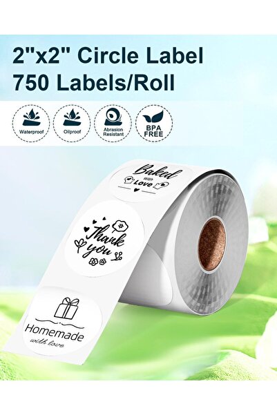Phomemo 50,8x50,8mm/750adet Termal Etiket 2x2inç Yuvarlak Beyaz, PM-241-BT, D520-BT için, SLR-2*2-750