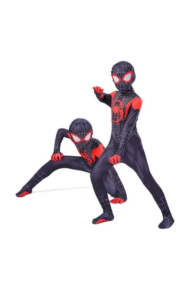 EvrikaUnity Costum Pentru Copii, Marvel, Spiderman, Miles Morales, Lycra, 11-12 ani, 145-155 cm, Negru/Rosu
