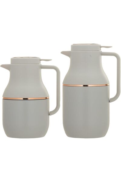 ALSAIF Coffee And Tea Vaccum Flask Steel Set In Grey/gold / Leak-proof And Keeps Drinks Hot 1.0/1.5 Liter