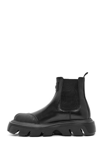 Derimod Men's Black Thick Soled Leather Chelsea Boots 24Wfd 650418