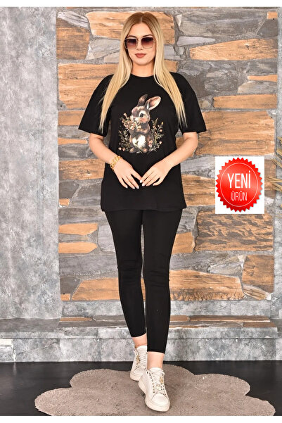 GEZEGENX Iepure cu imprimeu supradimensionat Femeie tricou guler rotund