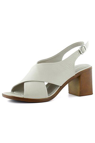 Erkan Saçmacı Soleil Mink Genuine Leather Cross-Strapped Thick Heeled Sandals