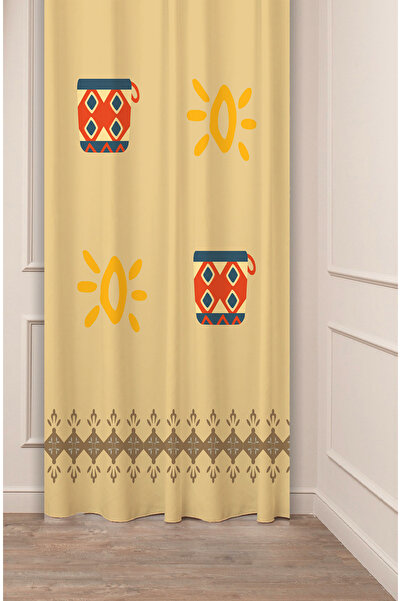 GREENDECOR Perdele de fundal modernă și elegantă, autentică, anatoliană, cu model etnic, cu design special digital cu imprimeu (cu o singură aripă)