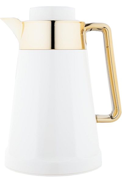 ALSAIF Coffee And Tea Vaccum Flask In White/gold / Leak-proof And Keeps Drinks Hot 1 Liter