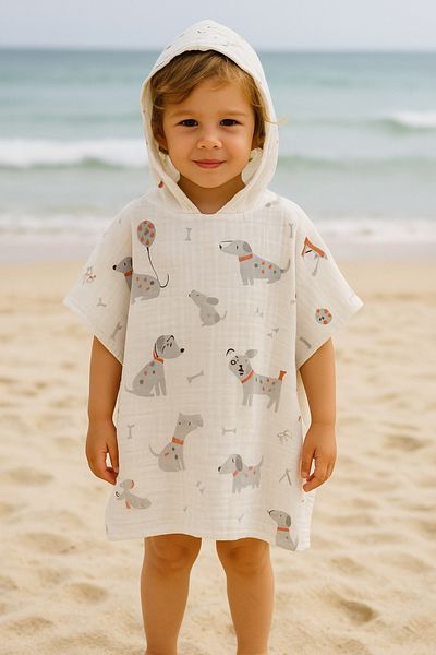 minial Organic Cotton Muslin Hooded Poncho Beach Sea Bath Children Baby Poncho