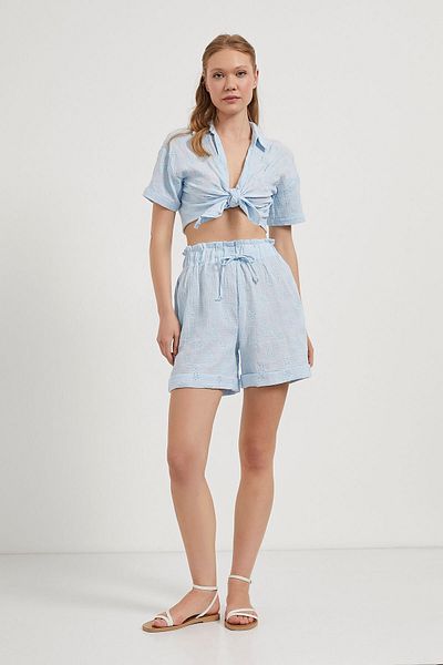 Arma Life Mini pantaloni scurți de damă cu model cu talie elastică albastră de muselină
