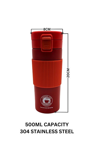 Biki Stainless Steel Cup 500ml – Coffee/Tea Mug, Insulated, Leakproof with Straw & Lid