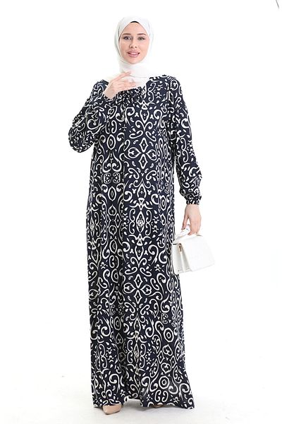 sefamerve Φόρεμα με τετράγωνο γιακά βισκόζης 994585B-03 Navy Blue