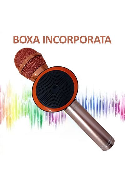 MACVI Microfon Karaoke Wireless Macvi® cu Boxa si Bluetooth V11, Portabil, Baterie Integrata, Roz Gold