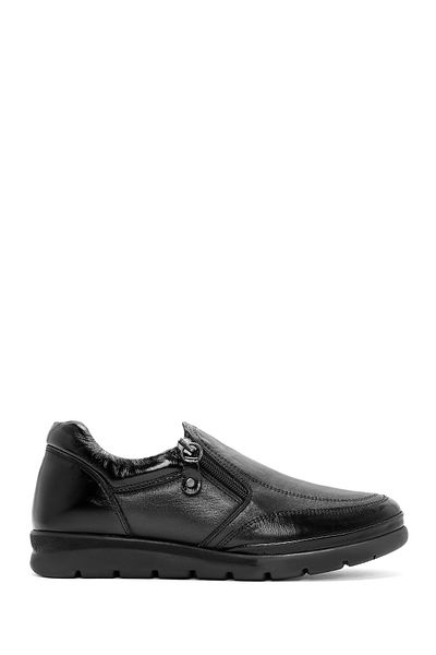 Derimod Women's Black Zipper Detailed Leather Comfort Shoes 24Wfd 236514