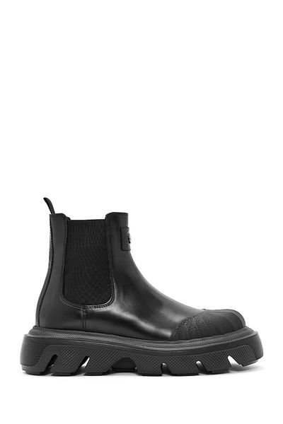 Derimod Men's Black Thick Soled Leather Chelsea Boots 24Wfd 650418