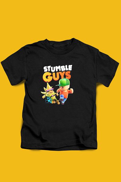 Store Stumble Guys Pattern Printed Children's Black and White Tshirt
