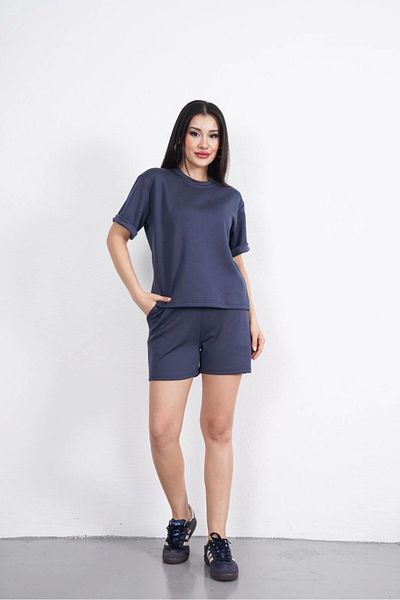 Kadınle Osy Modal Soft Textured Fabric Women's Crew Neck T-Shirt Short Shorts Two Piece Set - Anthracite