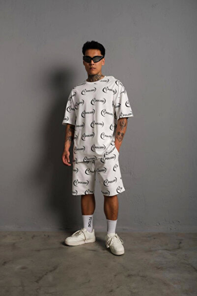 velmorafashion طقم شورت مزدوج من فيلمورا مطبوع - أبيض -