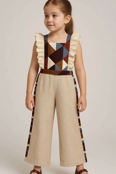 Kidmark Çocuk Modası Girl's Linen Bow Tie Jumpsuit