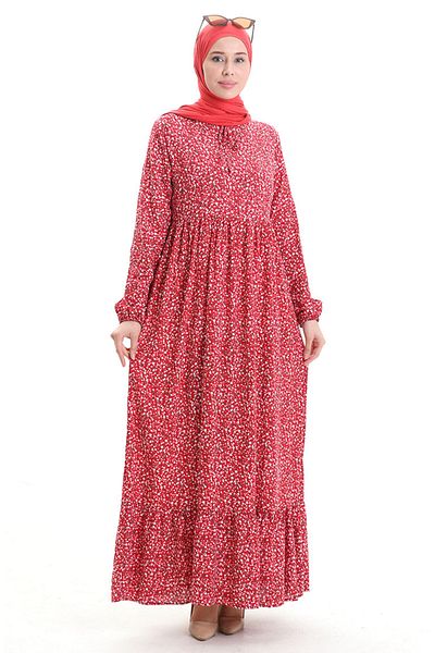 sefamerve Φόρεμα βισκόζης με σχέδιο 81865-05 Claret Red