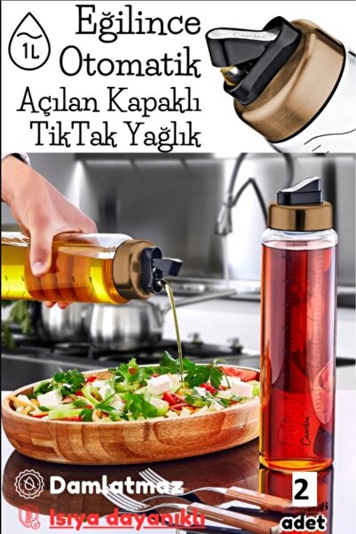 ÖZAY HOME زجاجة زيت بوروسيليكات أوتوماتيكية بغطاء 1000 مل