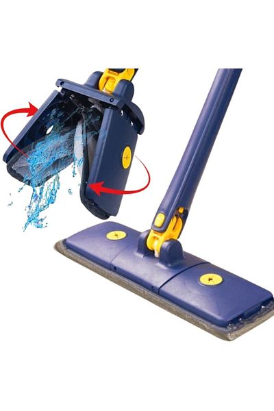 MACVI Mop Macvi® dreptunghiular cu stoarcere, telescopic, usor de curatat, 127 cm, albastru si galben