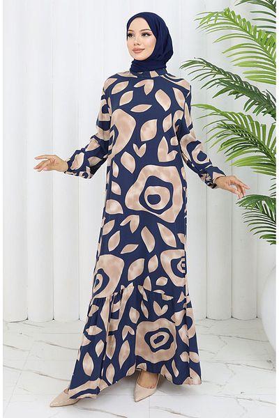 sefamerve Φόρεμα με σχέδιο από ύφασμα βισκόζης 2041-04 Navy Blue Mink