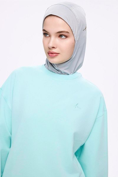 Haşema Soft Textured Oversize Green Basic Daily Sweatshirt Act-22