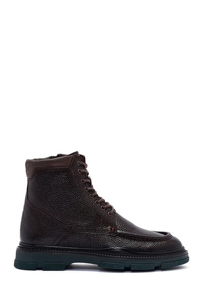 Derimod Men's Brown Lace-Up Zipper Detailed Leather Casual Boots 24Wfd6046Ft