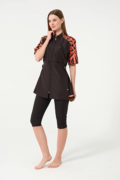 TESMAY αθλητικό lycra αδιάβροχο ύφασμα με φερμουάρ μπροστά γυναικείο μισό μανίκι μαγιό χιτζάμπ