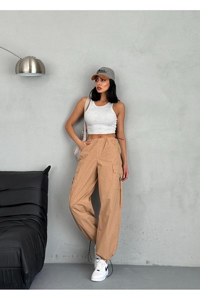 Zeo Basic Parachute Fabric Cargo Pants with Pockets