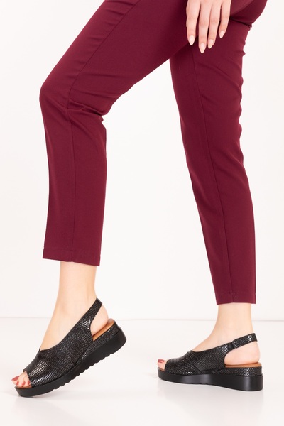 Gondol Hakiki Deri Kısa Topuklu Lazer Kesim Sandalet Elnr.365