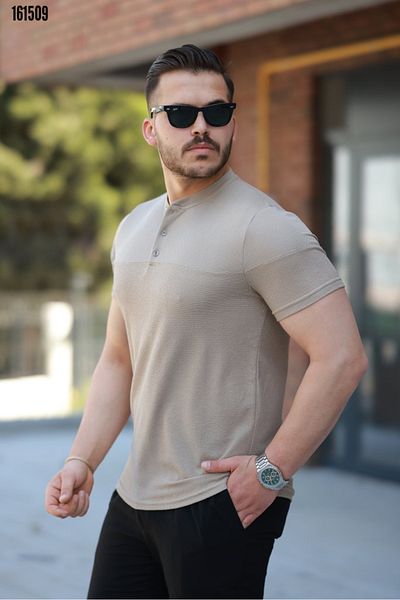 moda wanilia Tricou din bumbac cu nasturi pentru bărbați