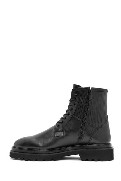 Derimod Men's Black Lace-Up Zipper Detailed Leather Casual Boots 24Wfd 604718