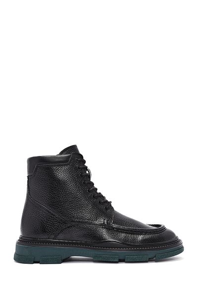 Derimod Men's Black Lace-Up Zipper Detailed Leather Casual Boots 24Wfd6046Ft