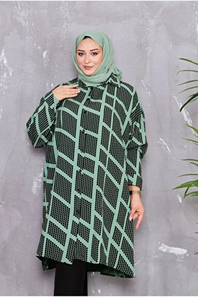 Sevda Kılınç Large Size Patterned Woven Viscose Fabric Shirt