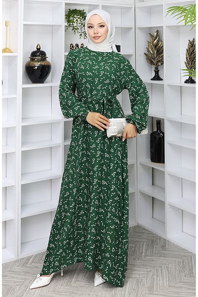sefamerve Φόρεμα με μοτίβο ζωσμένο 2049-02 Emerald Green