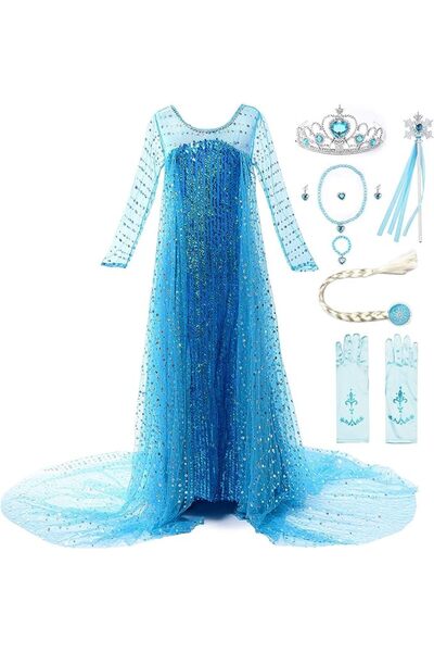 EvrikaUnity Rochie Elsa Frozen Stralucitoare pentru Copii, Set cu Coronita si...