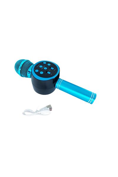 MACVI Microfon Karaoke Wireless Macvi® cu Boxa si Bluetooth V11, Portabil, Baterie Integrata, Albastru