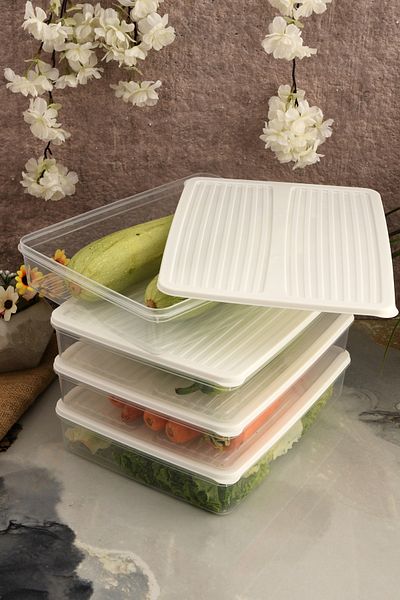 Leila 4 Pcs White Lid Storage Container, Refrigerator Organizer Microwave and Freeze Suitable 10Lt