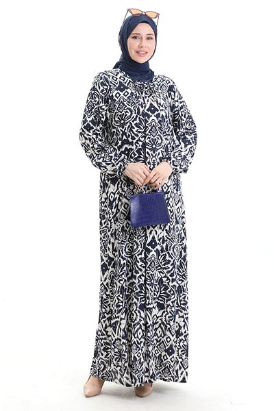 sefamerve Φόρεμα με τετράγωνο γιακά βισκόζης 994585C-03 Navy Blue